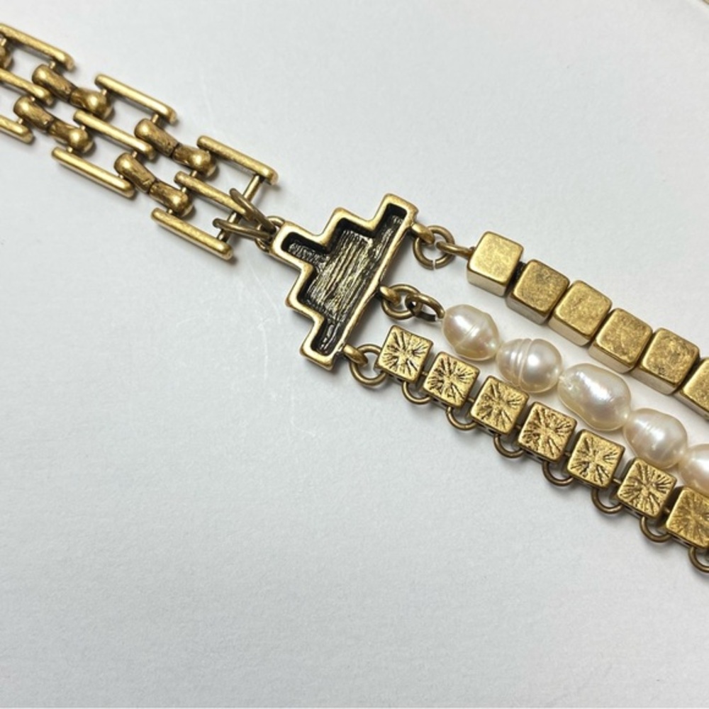 Ann Taylor Vintage Long Panther Chain Faux Pearl Rhinestone Antique Gold Tone - Picture 11 of 12